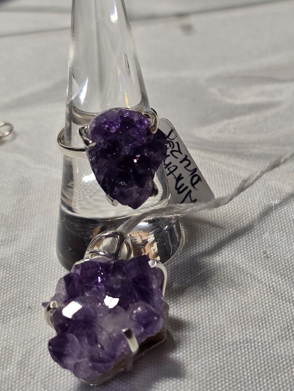 Amethyst Druzy Statement Ring And Pendant - Purple Crystal Fashion Jewelry